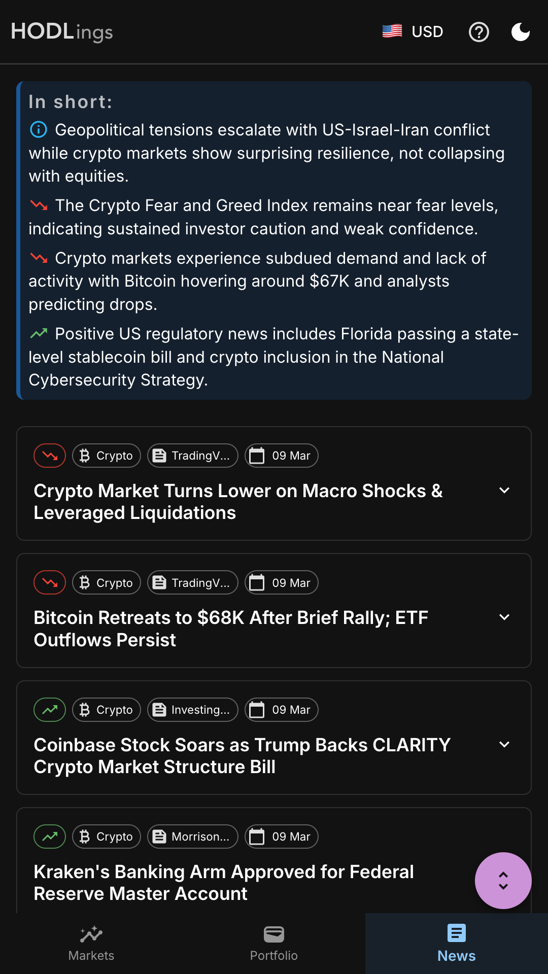 HODLings news and sentiment — TLDR digest and AI-summarised crypto news